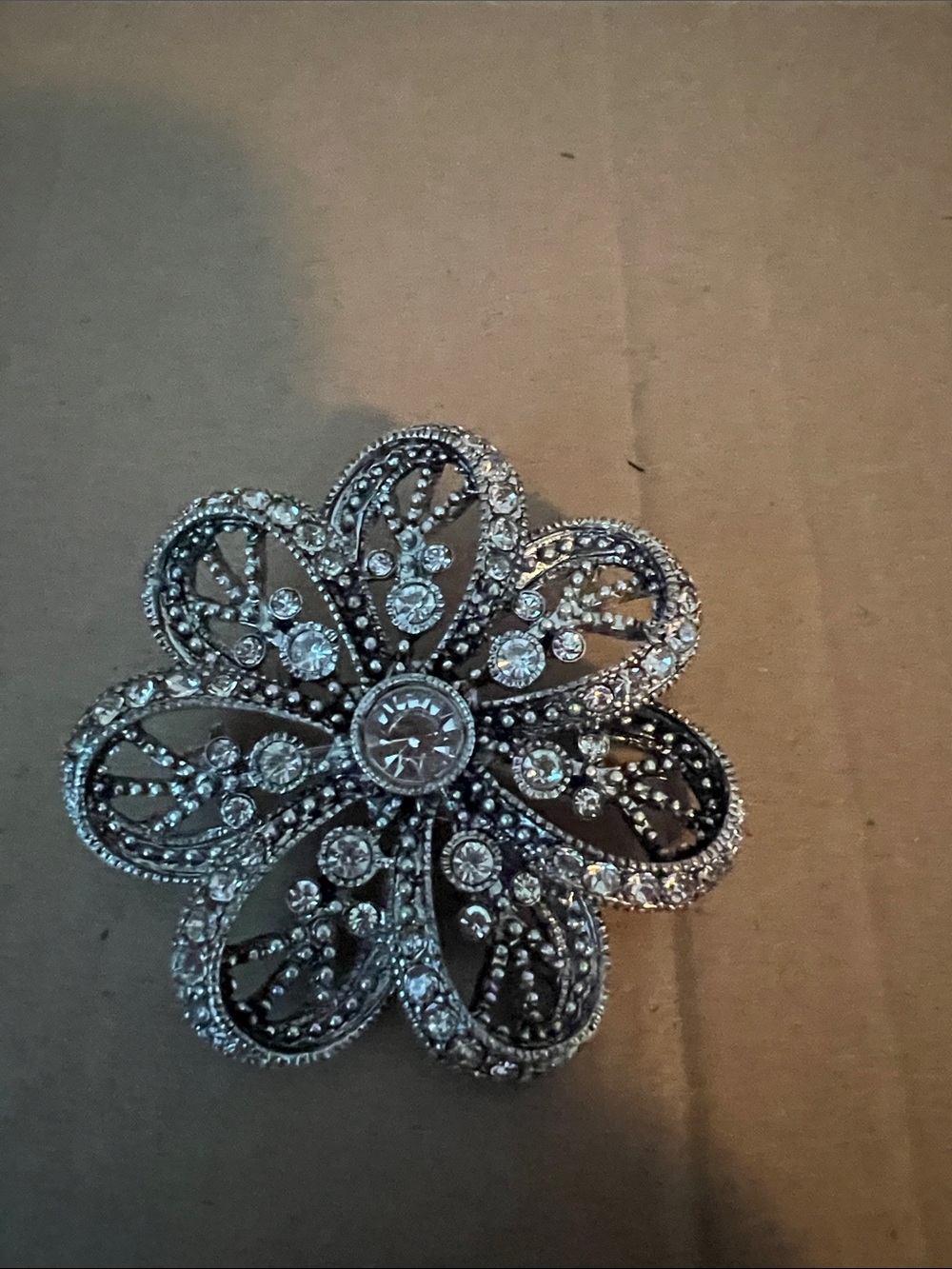 Premier Design Vintage-Style Silver Flower Brooch with Clear Crystals